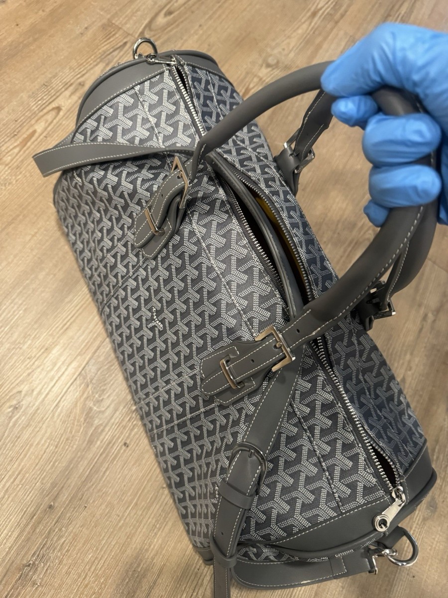 Goyard Gray Abstract Duffle Bag Adjustable Straps Zipper Yellow