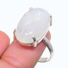Rainbow Moonstone Gemstone 925 Sterling Silver Jewelry Ring Size Adjustable f774