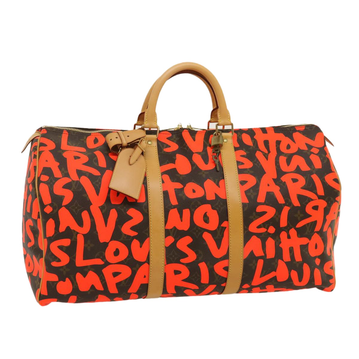 LOUIS VUITTON Monogram Graffiti Keepall 50 Boston Bag Orange M93699 Auth 29908SV