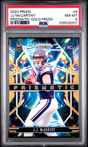 2024 PANINI PRIZM PRIZMATIC GOLD PRIZM #8 JJ MCCARTHY ROOKIE RC 10/10 PSA 8
