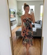 Vintage Joseph Ribkoff Midi Dress 90s Y2K Peacock Rhinestone Cocktail Evening