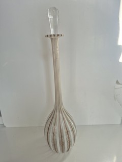 Murano glass decanter or bottle white and clear topped blown glass stopper.