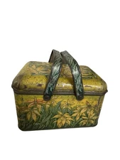 Vintage UNION LEADER CUT PLUG Poinsettia Tobacco CHRISTMAS Lunch Box Tin