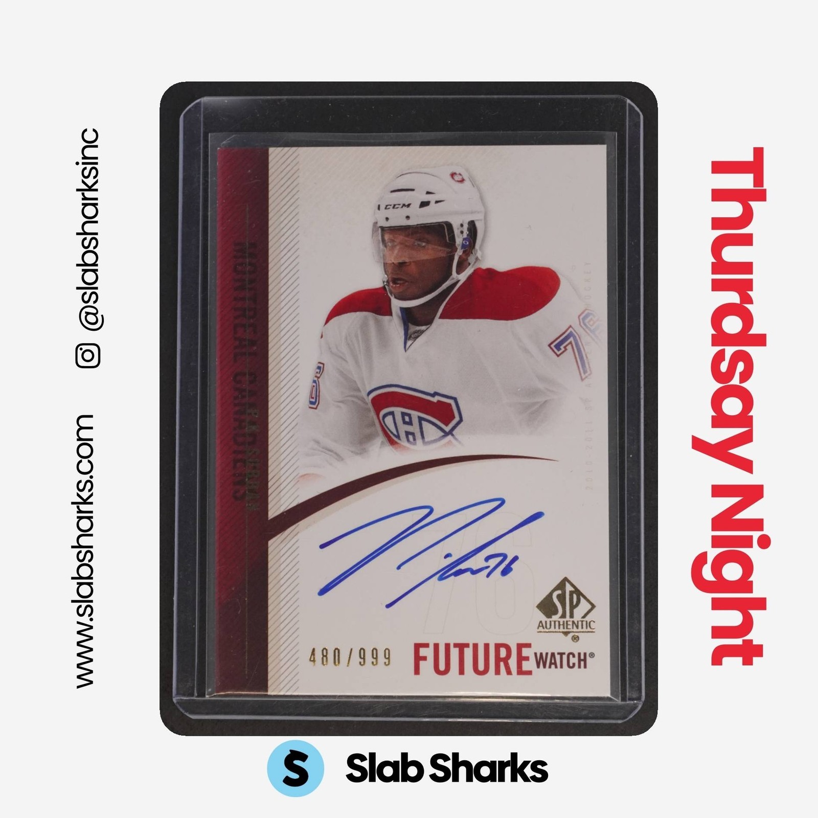 2010 UPPER DECK SP AUTHENTIC #271 P.K. SUBBAN FUTURE WATCH AUTO ROOKIE RC /999