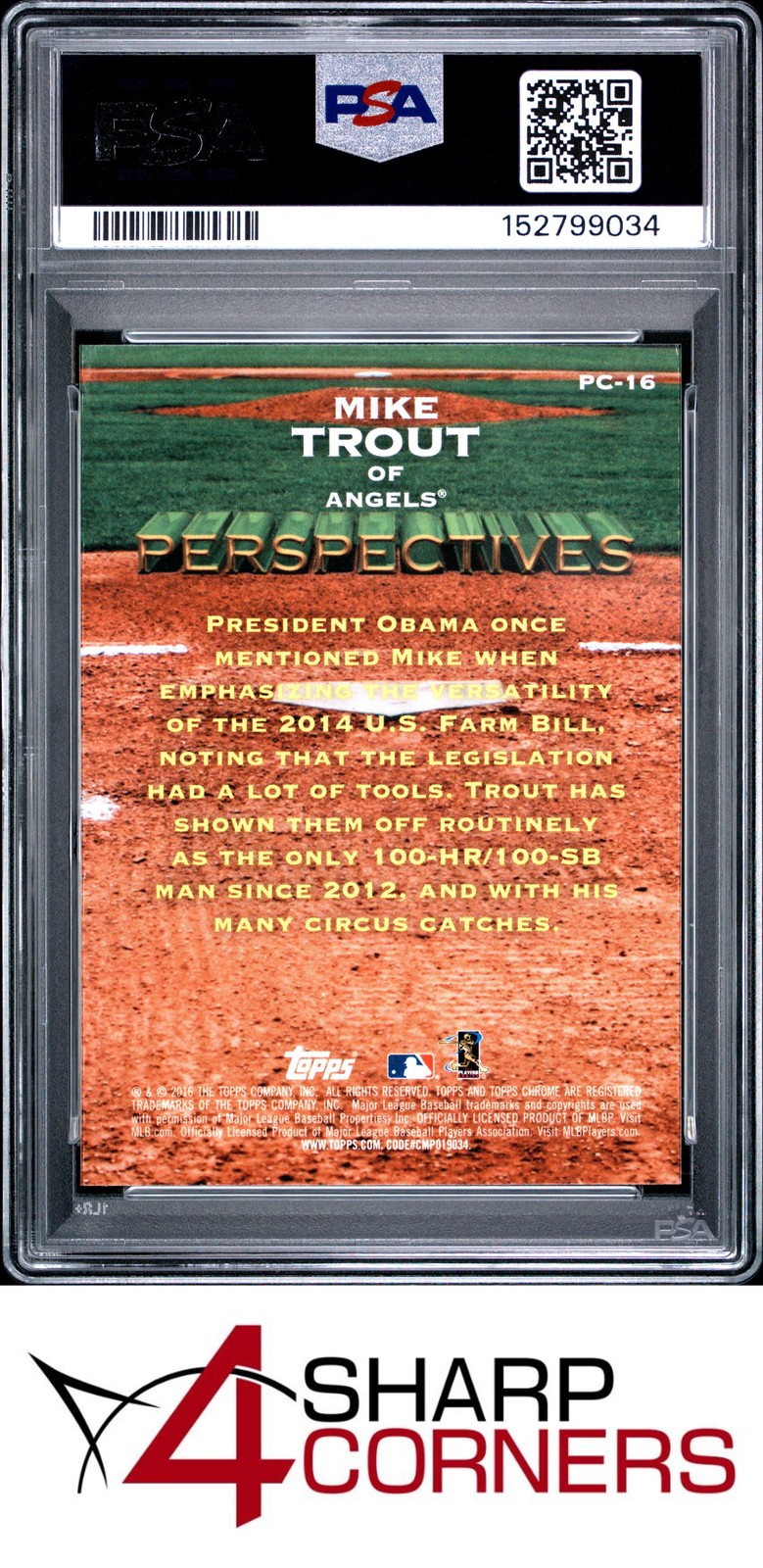 2016 TOPPS CHROME PERSPECTIVES #PC-16 MIKE TROUT ANGELS PSA 10 view 2