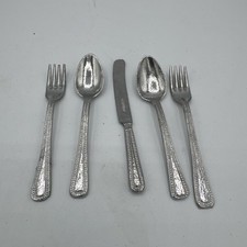 Vintage German Soft Metal 5 Pc SILVERWARE Flatware 1:12 Dollhouse Miniature