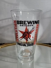 Revolution Brewing Craft Beer Pint Glass Red Black Logo Chicago Illinois Bar Pub