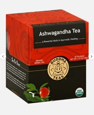 Buddha Teas Organic Ashwagandha Tea, 18 Bleach-Free Tea Bags, Expire: 12/2027