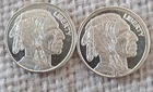 2 grams .999 fine silver Buffalo / Indian / Bison round bar coin AA027 2 Coins