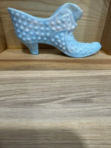 Vintage Fenton Art Glass Light Blue Slag Hobnail Cat Head Shoe