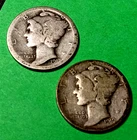 Pair Silver Mercury Dimes: 1917 and 1919 *@ MELT*