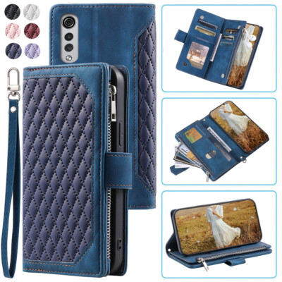LG Velvet 5G/4G Rhombic Wallet Case,Luxury Leather Zipper Flip