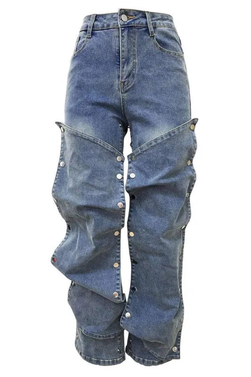 【SATIIIZ】Pad snap button denim pants Denim Snap Button Pad Style Pants | eBay