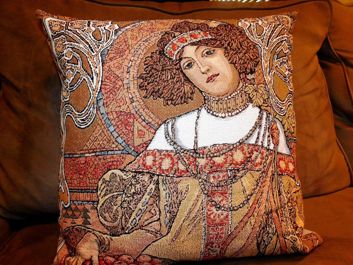 VINTAGE ALPHONSE MUCHA ART NOUVEAU PRE RAPHAELITE BELGIAN TAPESTRY