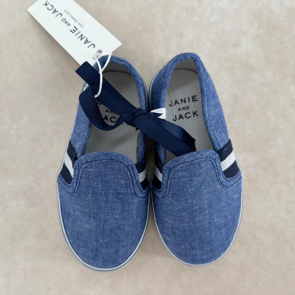 Новый с Ярлыками JANIE и JACK синий Chambray поскользнуться на туфли размер 6 ребенка ясельного возраста - Изображение 2 из 4