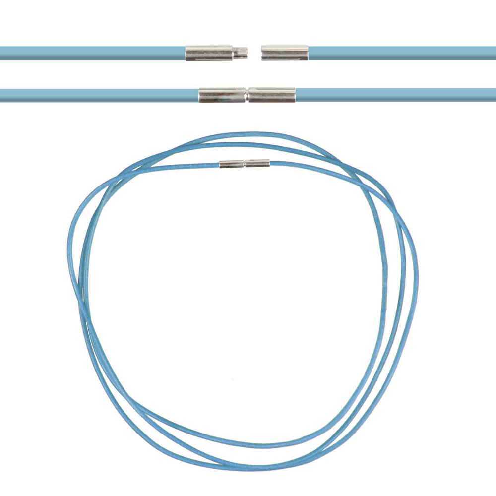 Cordon cuir de chevreau bleu ciel 58 cm, le collier idéal pour sublimer vos tenues d'été