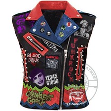 Men's Fashion Patches Leather Outfit, Punk Rock Suicidal Tendencies Biker Wear