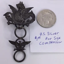 FANTASTIC VICTORIAN DRAGON EAGLE - CHATELAINE HOOK SILVER - 2 1/4” WIDE (S815) 