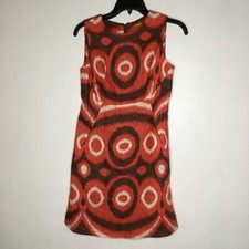 Tory Burch Dress Women 0 Orange Geometric Shift Sleeveless Pockets Zipper Linen