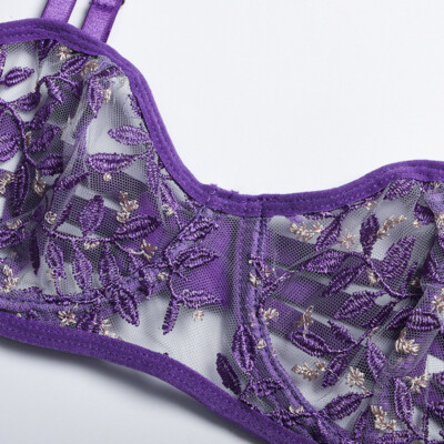 Sexy Floral Embroidery Lingerie Set Bra Thongs Mesh Lace
