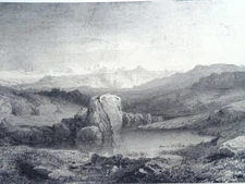 Alexandre CALAME 1810-1864 ORIGINAL LITHO LANDSCAPE MOUNTAIN ALPS SAVOY SWISS