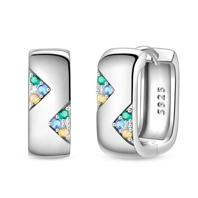 Sterling Silver Huggies & hoops Shape Earrings With Multiple Gemstones For Women