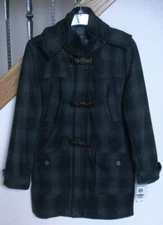 I.N.C. Black Plaid Wool Pea Coat