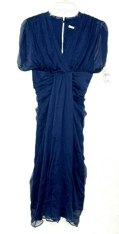 NUEVO Vestido Tull Diane von Furstenberg Seda Gasa Azul Marino Talla 8 Acanalado R Foto 2 de 4