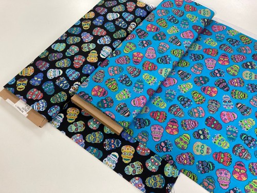 Candy Skull Cotton Fabric Halloween Mexican Day of the Dead Patchwork Quality - Picture 1 of 13