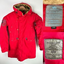 Alpha Industries Womens Red Parka Coat Hood Military N3b Outdoors Large
