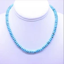 Genuine 6MM Sky Blue Kingman Turquoise Rondelle Beaded Modern Unisex Necklace