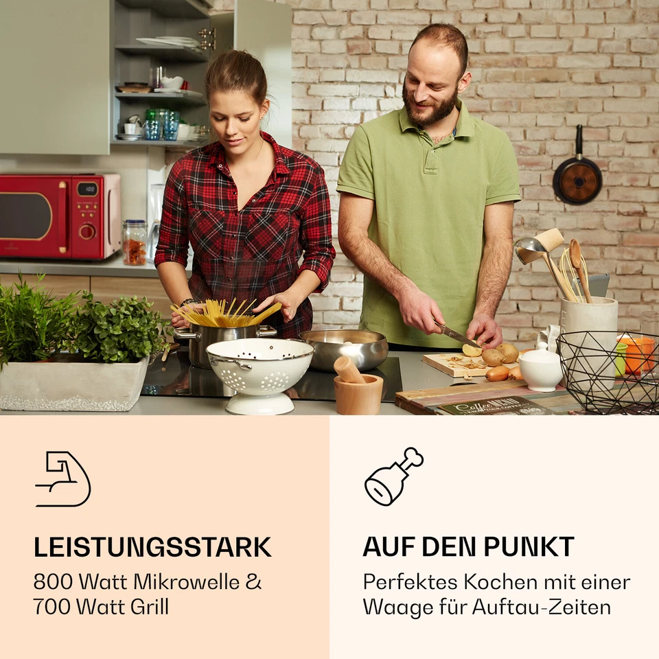 Mikrowelle mit Grill 20L 800W Ø25,5cm 8 Programme 5 Stufen Retro Design Rot - Bild 3 von 4