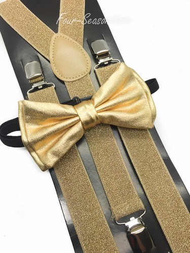 Buy Metallic Gold Bow Tie & Matching Suspenders Set Tuxedo
