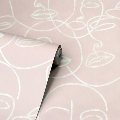 Arthouse Linear Faces Tapete Abstrakt Modern Line Art - Hellrosa 921608