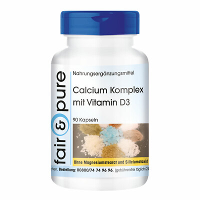 Calcium Komplex - 90 Kapseln mit Magnesium + Vitamin D3  | fair & pure