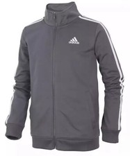 Adidas Track Jacket Full Zip Gray White Kids /Boys Size 7X - NWT - 40 MSRP