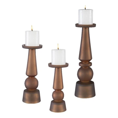 Uttermost Cassiopeia Butter Rum Glass Candleholders in Brown (Set of 3) - Picture 1 of 3