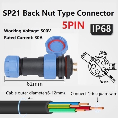 SP21 Panel Mount IP68 Waterproof Plug Socket Connector 2Pin 3Pin 4Pin 5Pin - Picture 9 of 9