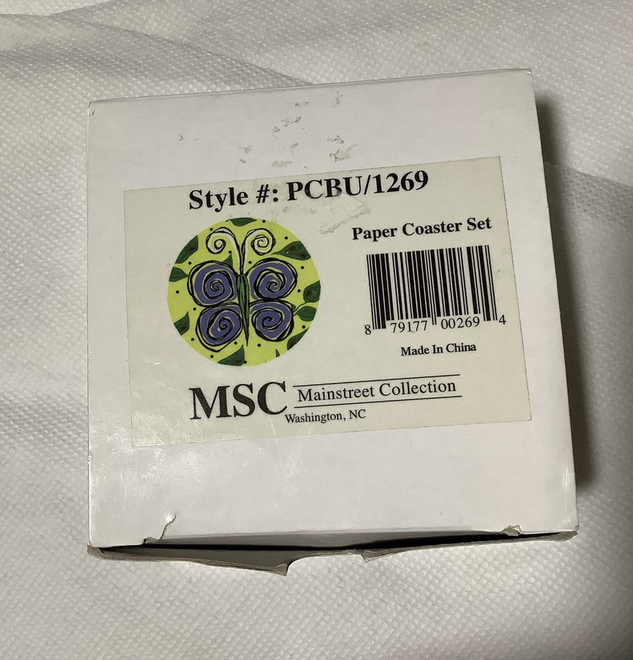 Mainstreet Collection Paper Coaster Set 24 Butterflies 3.25" Round New