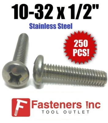 BRIGHTON (Qty 250) #10-32 x 1/2" Phillips Pan Head Machine Screw Stainless Steel NF