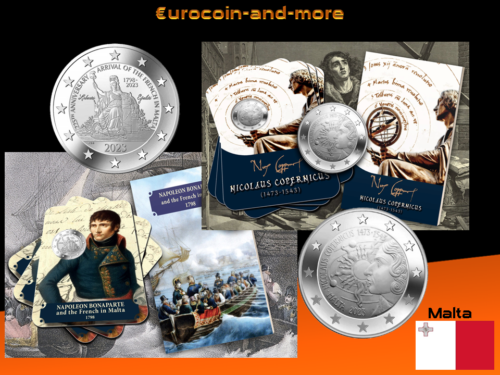 2 euro Malta 2023 Copernico e Napoleone in set FDC - Foto 1 di 2