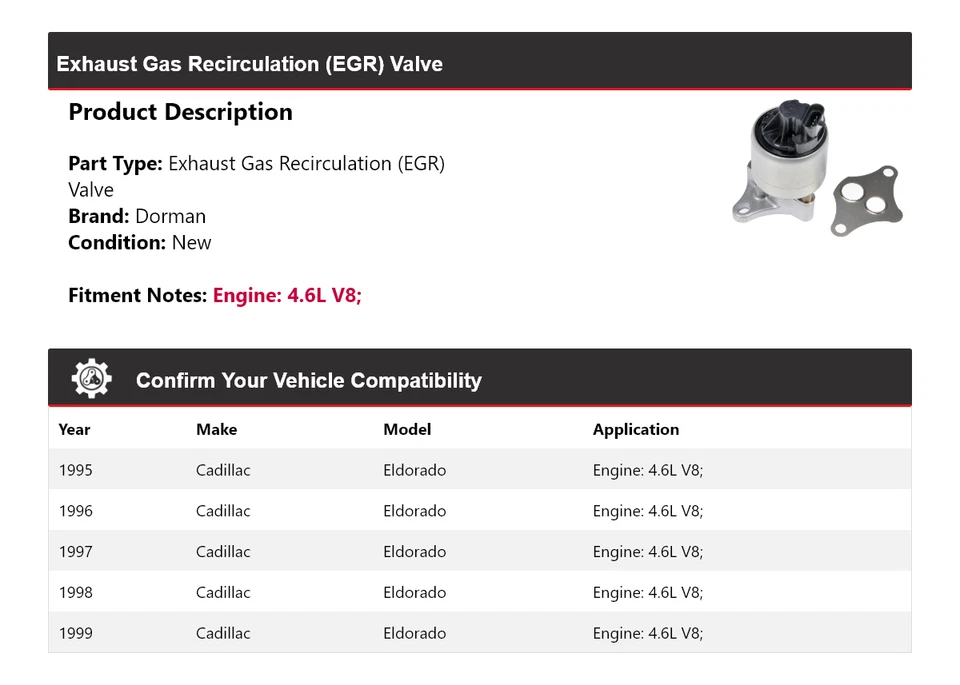 Клапан рециркуляции отработавших газов для Cadillac Eldorado 4,6 л V8 Dorman 1995-1999 годов выпуска 1996 1997 1998 годов выпуска - Изображение 2 из 4