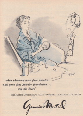 1951 Germaine Monteil: Choosing Your Face Powder Vintage Print Ad