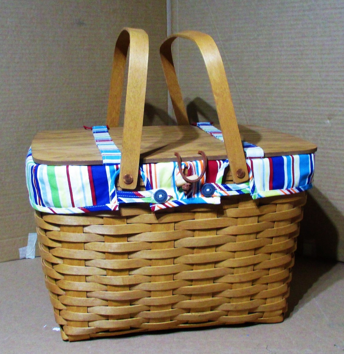 Longaberger ピクニックバスケット Longaberger Large Picnic Basket Sunny Day Stripe Liner 2 pc