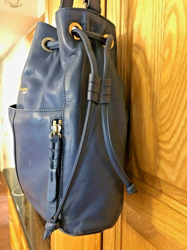 Womens COLE HAAN Blue Leather Drawstring Shoulder Bag / Hobo Bag - Fast Ship! - Picture 2 of 12