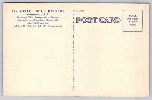 Vintage Postcard Hotel Will Rogers Lobby Claremore U S A - 第 2/14 張圖片