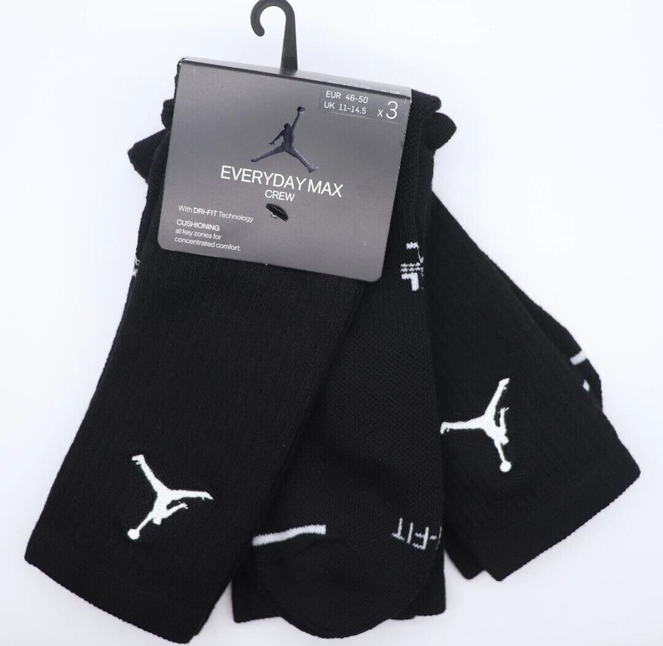 NIKE JORDAN EVERYDAY MAX CREW SOCKS 3PACK - BLACK SX5545-013 - UK2-5 11-14.5 - Image 3 of 4