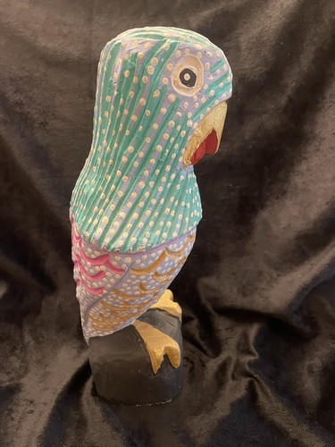 Vintage Carved Hand Painted Wooden Folk Art Parrot 12” H - Picture 3 of 6