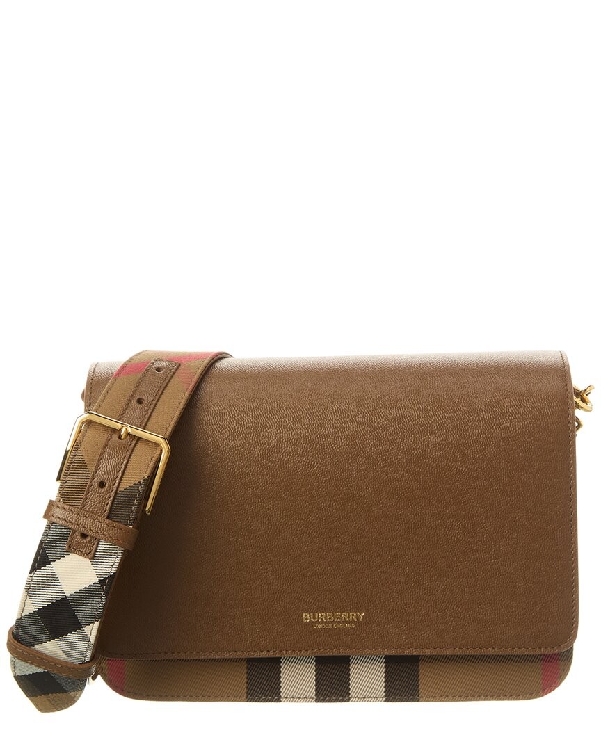 Burberry Check Canvas & Leather Shoulder Bag Women's Brown