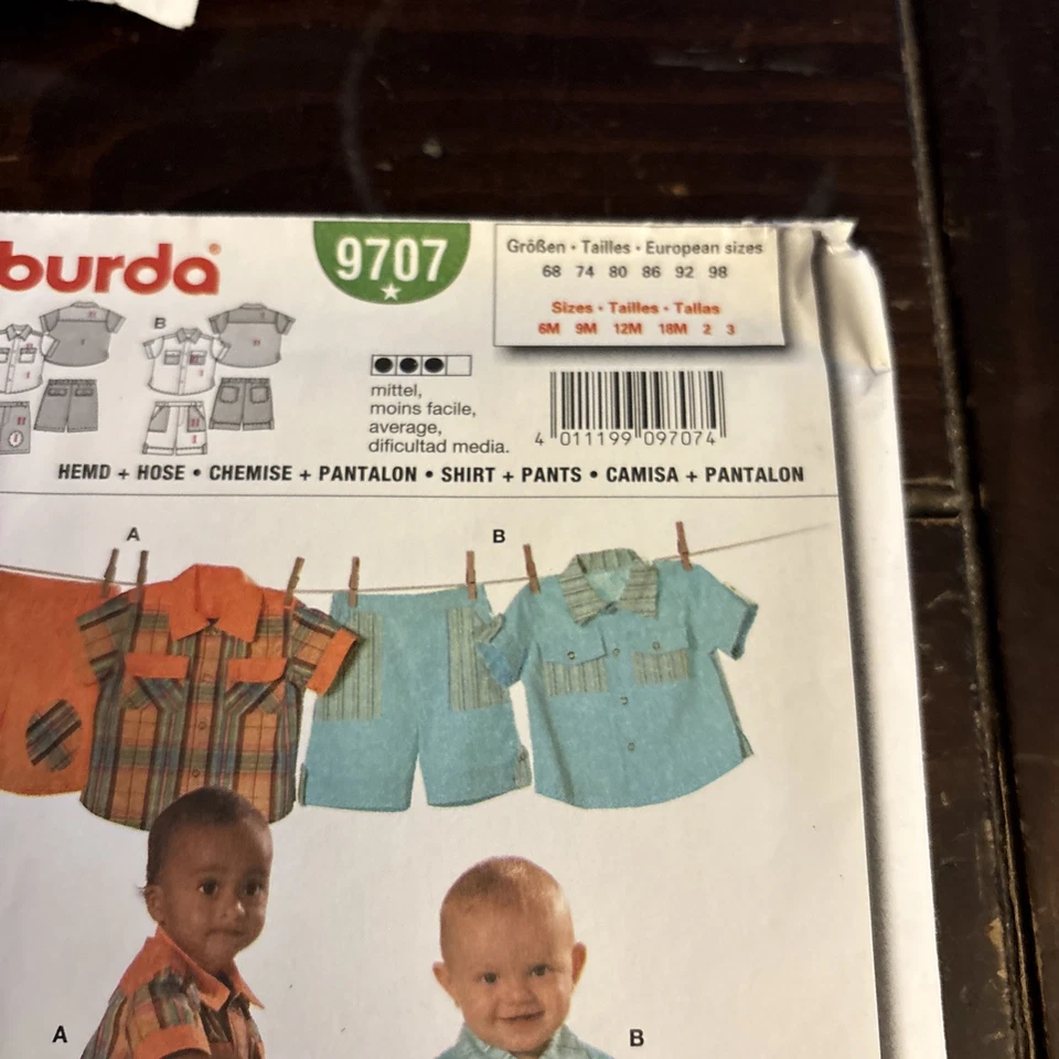 BURDA #9707 - INFANT BOYS POCKET SHIRT & CONTRAST SHORTS PATTERN 6M-3YR FF - Image 3 of 4